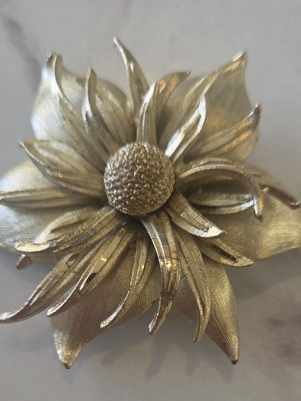 Vintage 60's Gold Floral Brooch Pin — Radiant Layered Flower Accent